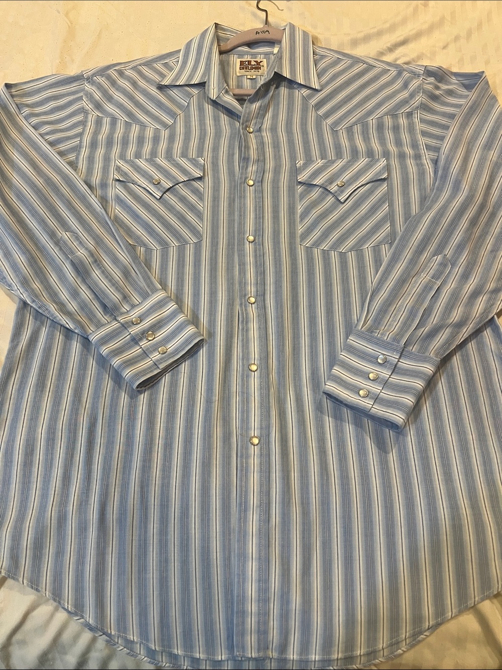 Ely Cattleman Light Blue and White Striped Western Shirt